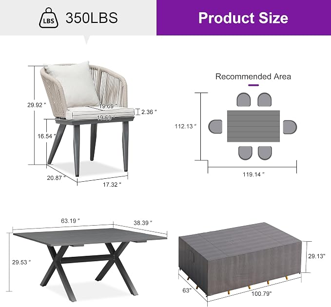 PURPLE LEAF 7 Pieces Patio Dining Set - Image 9