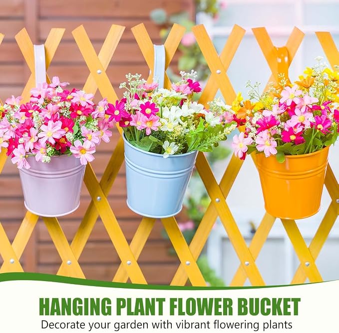 OBTANIM 12 Pack Metal Hanging Flower Pots Railing Planter Outdoor Fence Hanging - Image 4