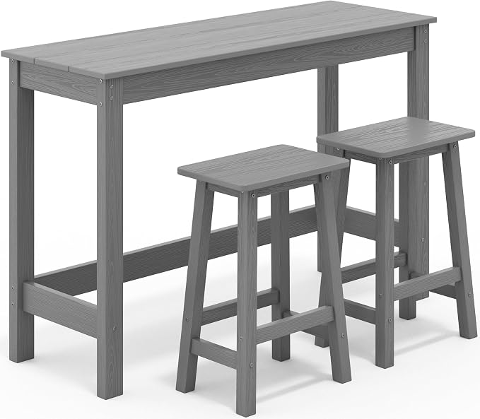 SERWALL 3-Piece Outdoor Bar Set, Rectangular All Weather HDPE Bar Height Patio by SERWALL