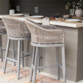 PURPLE LEAF Outdoor Bar Height Stools Set of 2 Patio Metal Modern Wicker Rattan by PURPLELEAF