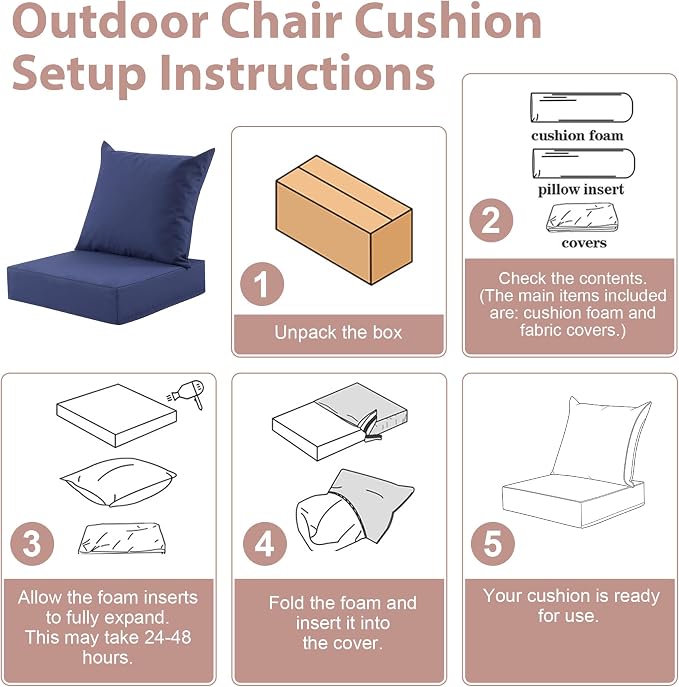 Outdoor Deep Seat Cushion Set, 24x24 Inch Water-Resistant & Fade-Resistant - Image 7