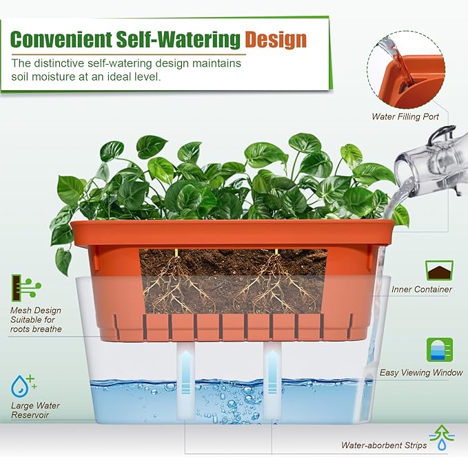 OurWarm Windowsill Herb Planter Box Indoor Set of 3, 10.5 Inch Self Watering - Image 2