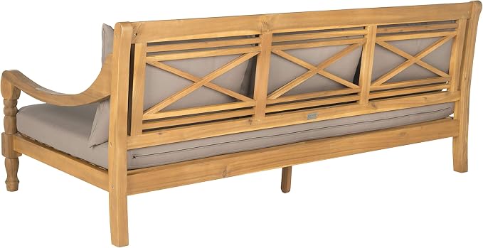 Safavieh Outdoor Collection Pasadena Brown /Taupe Acacia Wood Cushioned Daybed - Image 7