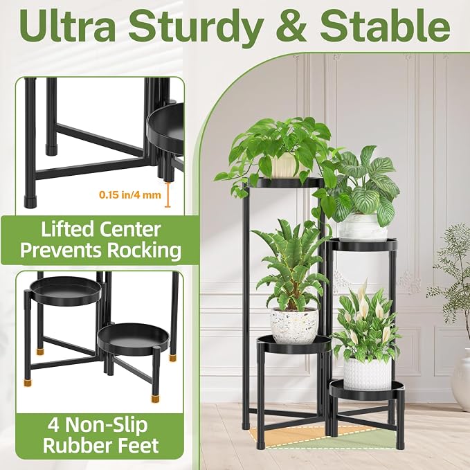iDavosic.ly Plant Stand Indoor Outdoor, 4 Tier Corner Metal Flower Display - Image 4