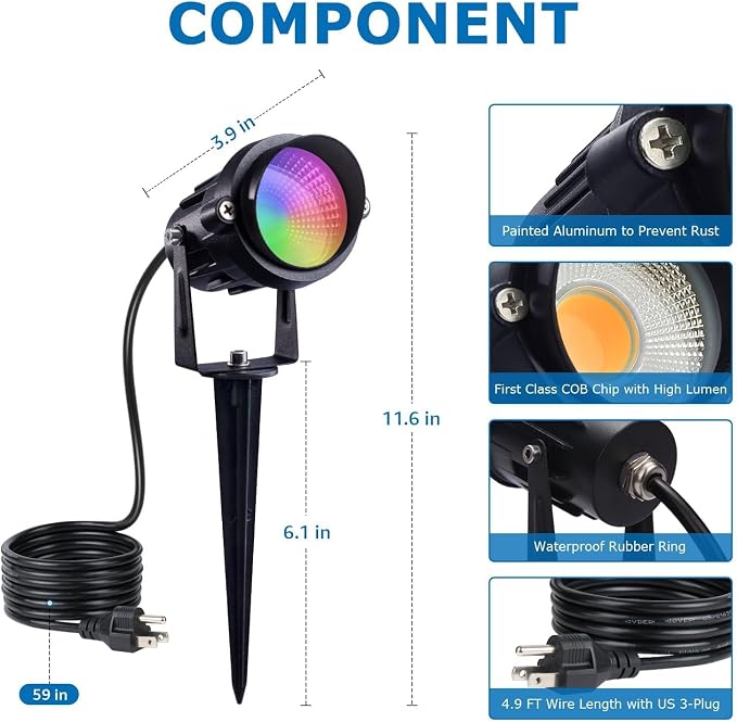 SUNVIE Spot Lights Outdoor 12W RGBW Color Changing Landscape Lights - Image 8