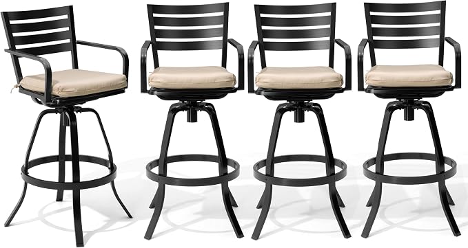 Pellebant 29.5" Sunbrella Outdoor Bar Stools Set of 2, Aluminum Swivel Patio - Image 8