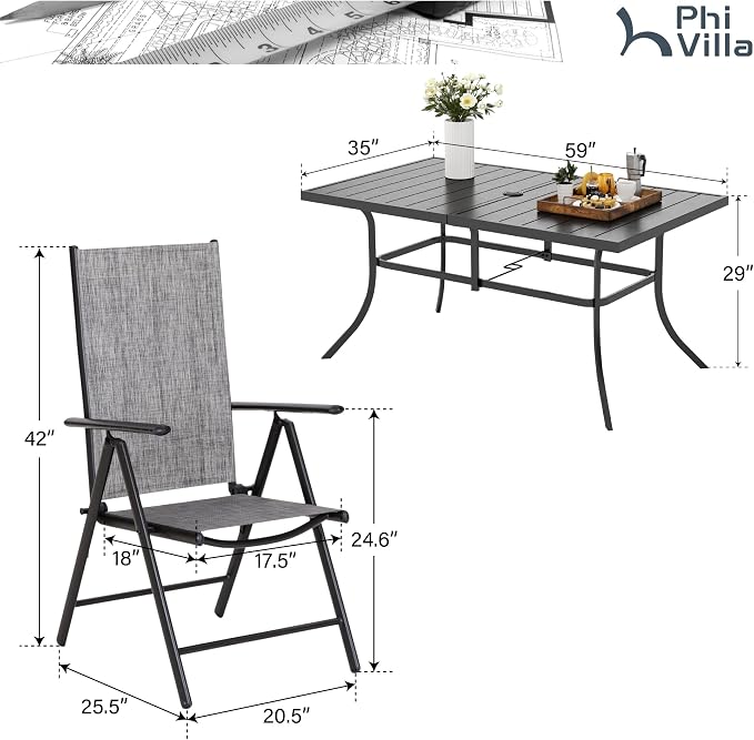 PHI VILLA Patio Dining Set for 6, Outdoor Dining Table and Chairs Furniture Set - Image 7