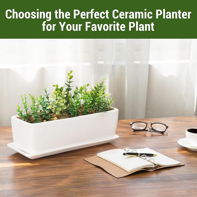 MyGift 14 Inch Ceramic Indoor Plant Pot - Image 2