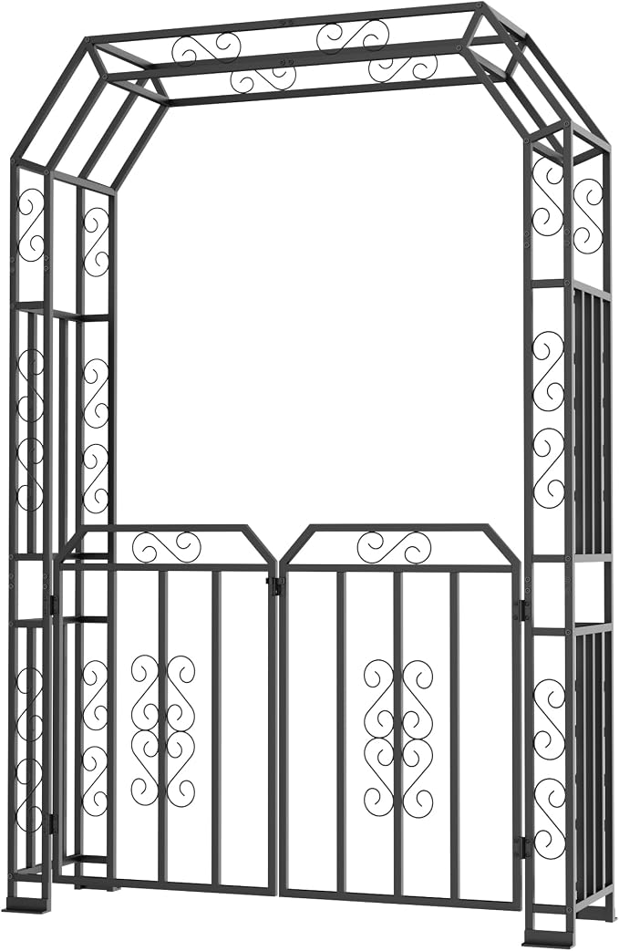 YOHKOH Garden Arch with Gate, Metal Garden Arbor with Gate, Double Lockable - Image 8