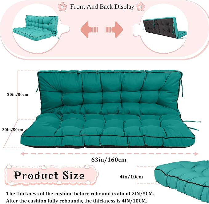 2-3 Seat Swing Replacement Cushion, Outdoor Bench Cushions - Image 5