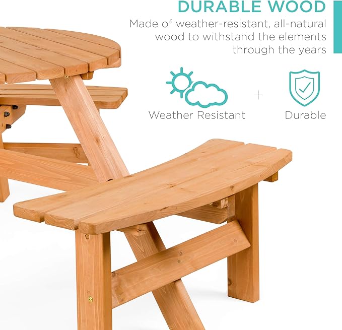 Best Choice Products 6-Person Circular Outdoor Wooden Picnic Table - Image 3