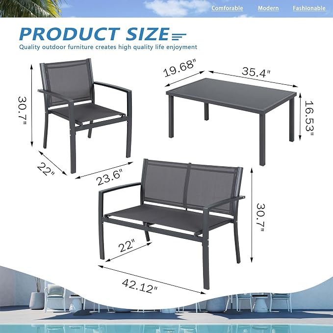 Vongrasig 4 Pieces Patio Furniture Set, Outdoor Patio Conversation Sets - Image 3