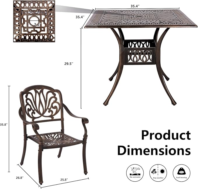 Grepatio 5 Piece Cast Aluminum Patio Dining Set Outdoor Furniture Set 4 - Image 6