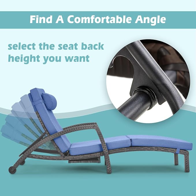 Chaise Lounge Chairs Outdoor Set of 2, Comfy Outside Wicker Patio Pool Lounge - Image 2
