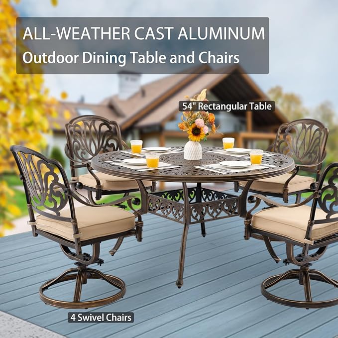5-Piece Cast Aluminum Patio Furniture, Patio Dining Set - Image 3