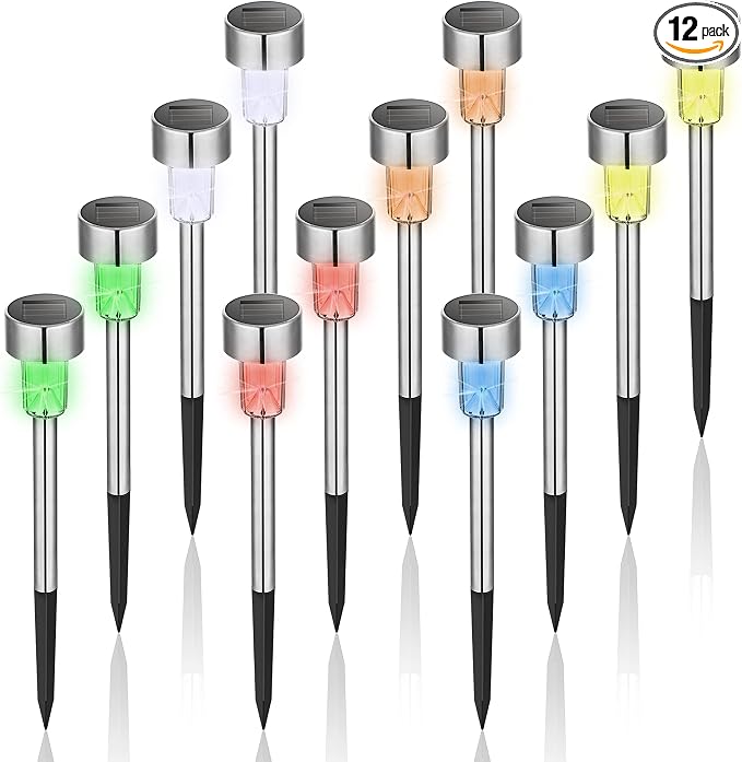 GIGALUMI Solar Lights Outdoor Waterproof, 12 Pack, Stainless Steel LED Solar by GIGALUMI