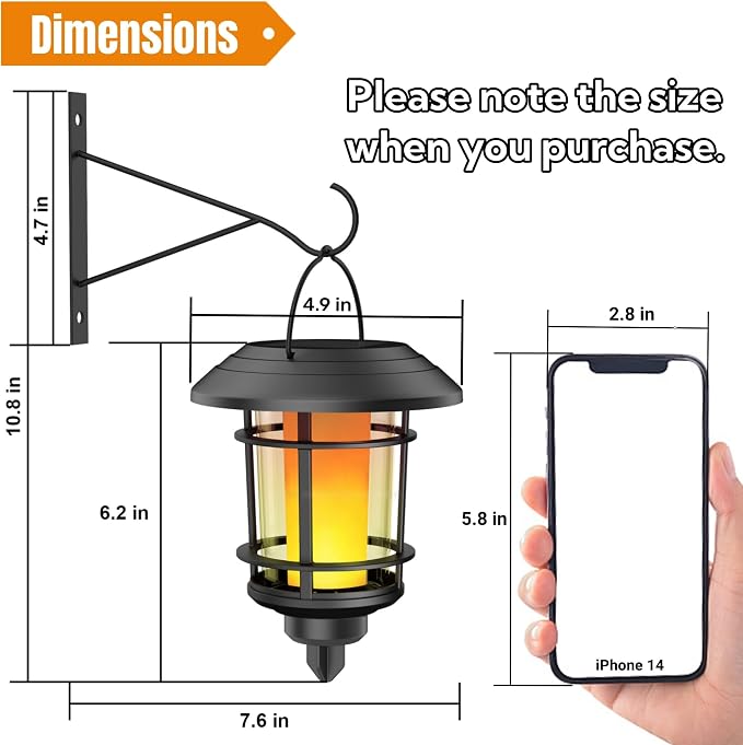 Dynaming 4 Pack Solar Flame Wall Lanterns Outdoor, Solar Powered Wall Mounted - Image 3