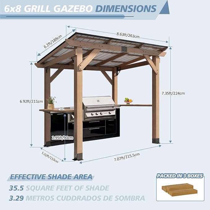 CHARMELEON Grill Gazebo 6 x 8 FT, Cedar Wood BBQ Gazebo - Image 9