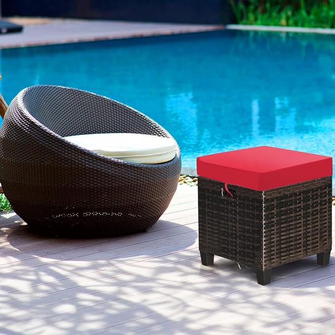 LDAILY Moccha 2 Pieces Patio Outdoor Ottoman, All Weather Rattan Patio Ottoman - Image 2