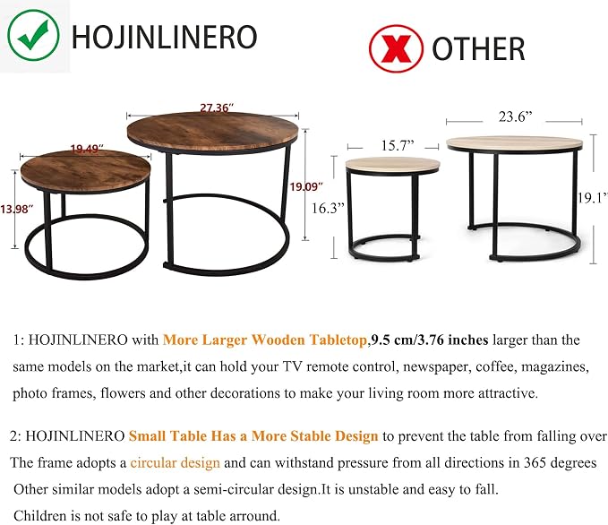 HOJINLINERO Round Coffee Table, Nesting Coffee Table Set of 2, Center Tables - Image 3
