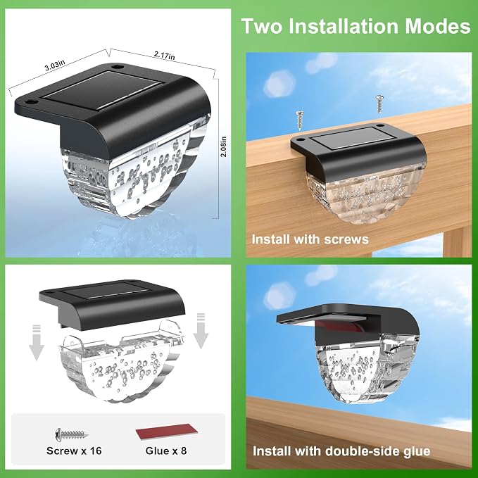 8 Pack Solar Deck Lights Outdoor, Solar Step Lights Waterproof - Image 3