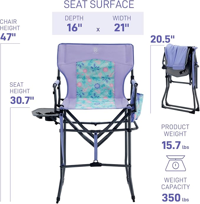 EVER ADVANCED Portable 30.7" Seat Height Tall Folding Camping Chair Directors - Image 3