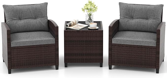 Tangkula 3 Pieces Patio Furniture Set, PE Rattan Wicker 3 Pcs Outdoor Sofa Set by TANGKULA