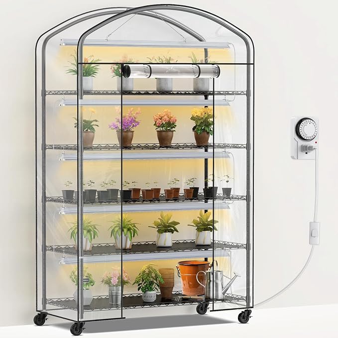 Abimars 5-Tier Greenhouse with Grow Light, Shelf Height Adjustable Metal Plant by Abimars
