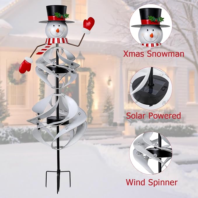 Outdoor Christmas Decorations Snowman Solar Wind Spinner Lighted Christmas Yard - Image 3