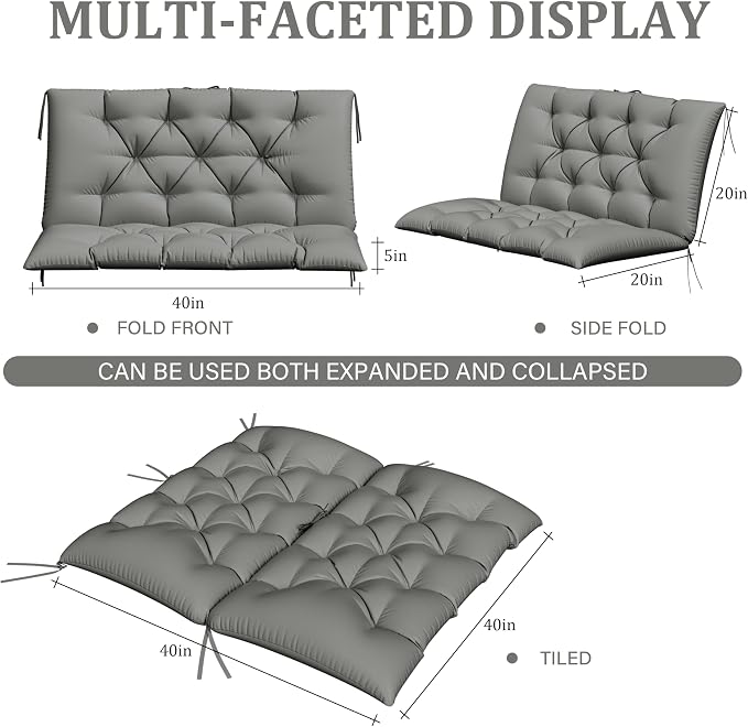 Porch Swing Cushion with Backrest, Waterproof Bench Cushion - Image 2
