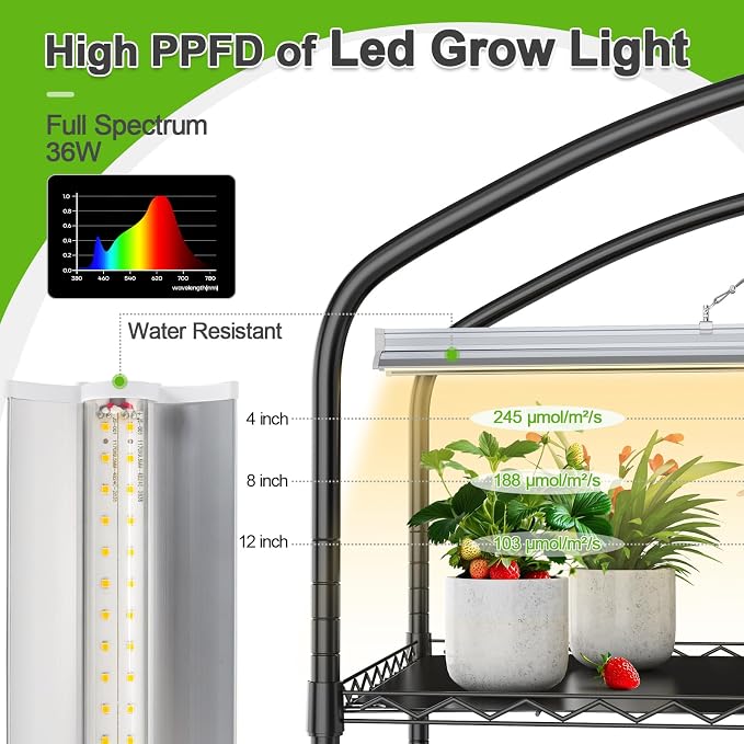 Abimars 5-Tier Greenhouse with Grow Light, Shelf Height Adjustable Metal Plant - Image 4