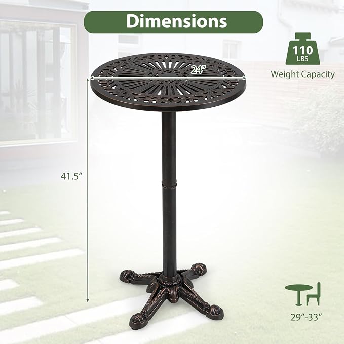 COSTWAY 24" Patio Round Bar Table, 41.5" Pub Height Cast Aluminum High Top Table - Image 3