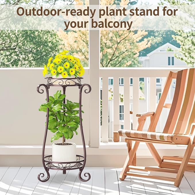 LASZOLA 2 Tier Bronze Metal Plant Stand - Image 8