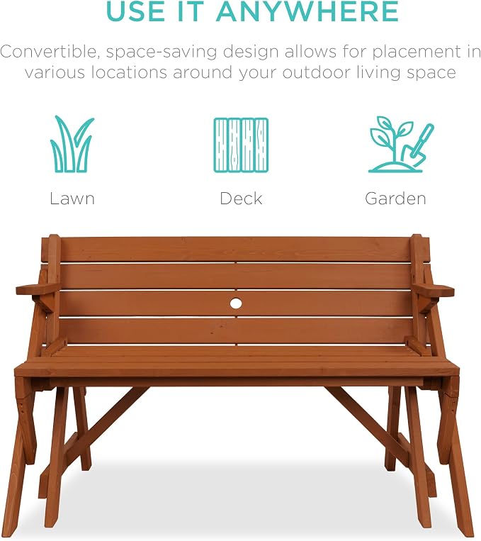 Best Choice Products 2-in-1 Transforming Interchangeable Outdoor Wooden Picnic - Image 5