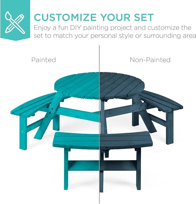 Best Choice Products 6-Person Circular Outdoor Wooden Picnic Table - Image 6