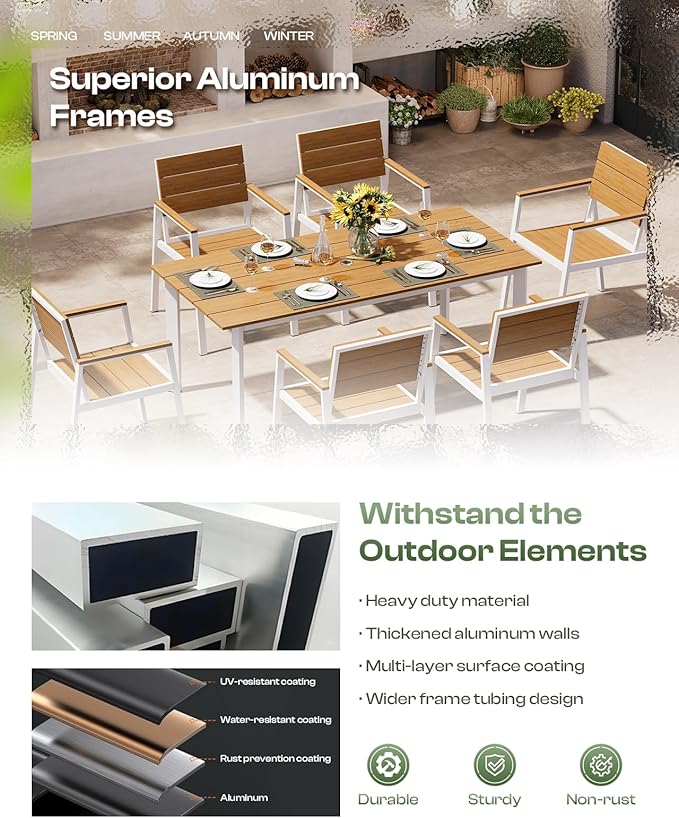 Aluminum Outdoor Dining Set for 6, Patio Table and Chairs Set - Image 4