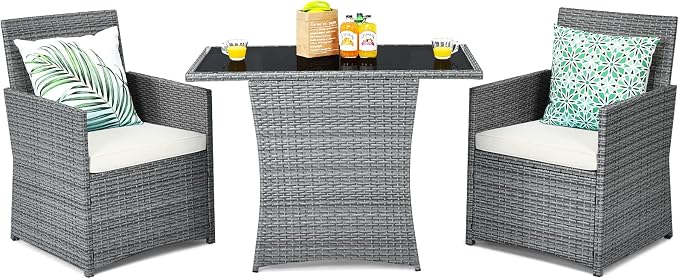 Tangkula 3 Pieces Patio Dining Set, Patiojoy Space-Saving PE Rattan Bistro Set by TANGKULA