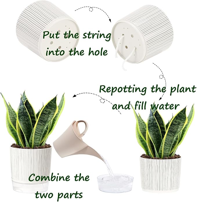 Self Watering Pots for Indoor Plants, 6 & 5 & 4 Inch Stylish Flower Pots - Image 7
