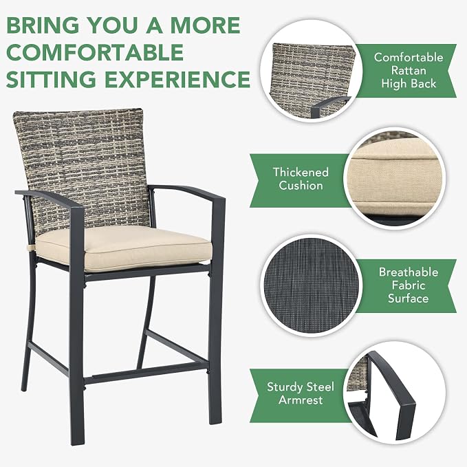 Tangkula 3 Piece Patio Bar Set, Outdoor Bistro Set w/ 27.5" Square Table - Image 4