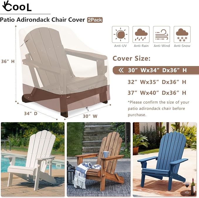 okcool Patio Adirondack Chair Cover 2 Pack, Waterproof Heavy Duty Outdoor Chair - Image 2