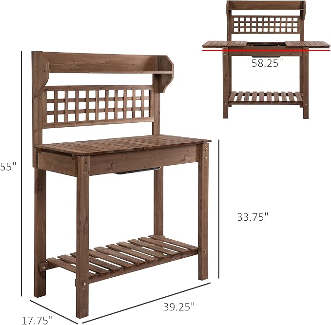 Outsunny Outdoor Potting Bench Table, Wooden Workstation - Image 7