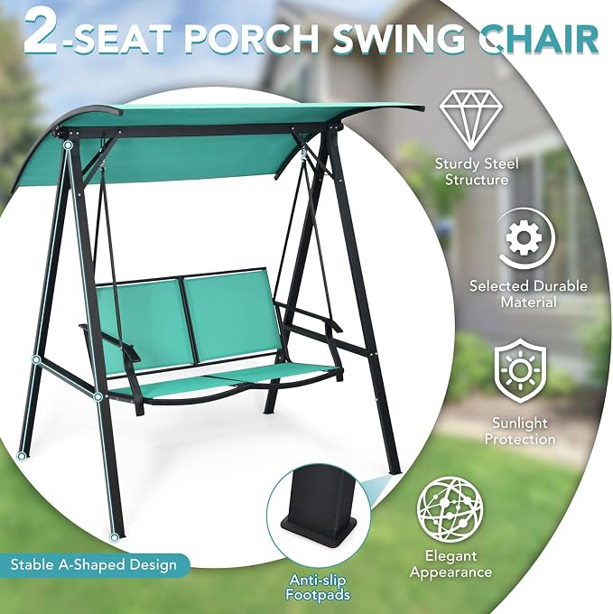 Tangkula 2-Person Patio Swing, Weather Resistant Porch Swing - Image 6