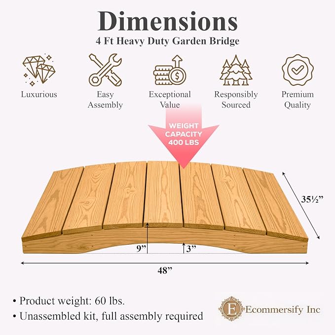 4 FT Oak Amish Made Pinewood Heavy Duty Garden Bridge - Image 2
