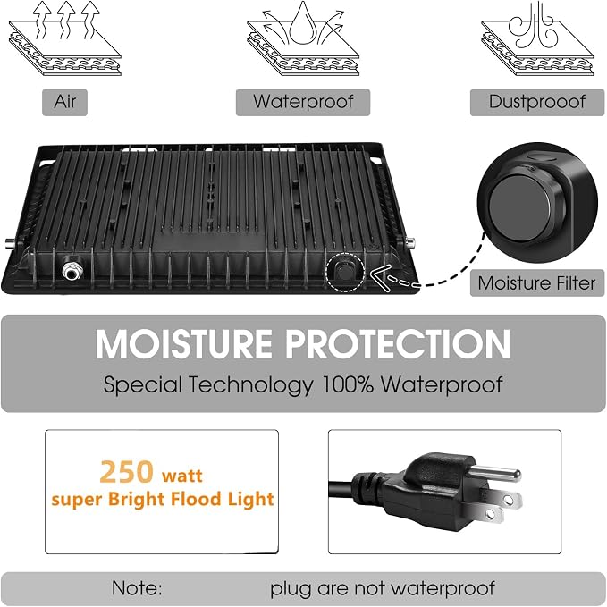 2 Pack 250W Led Flood Lights Outdoor, Super Bright 37000LM Security Lights - Image 5