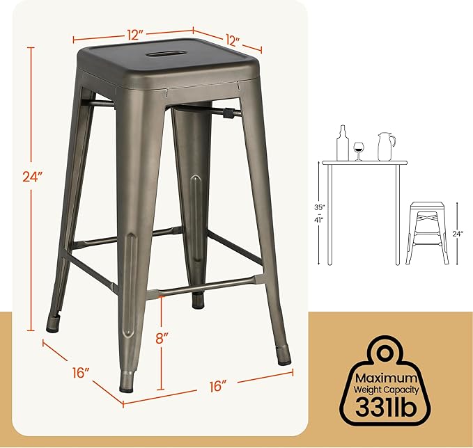 Yaheetech 24 Inch Metal Barstools Set of 4, Counter Height Backless Stools - Image 3