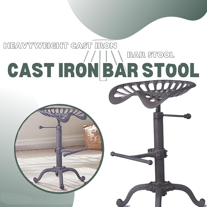 Diwhy Rustic Industrial Farmhouse Tractor Seat Counter Height Adjustable Bar - Image 5