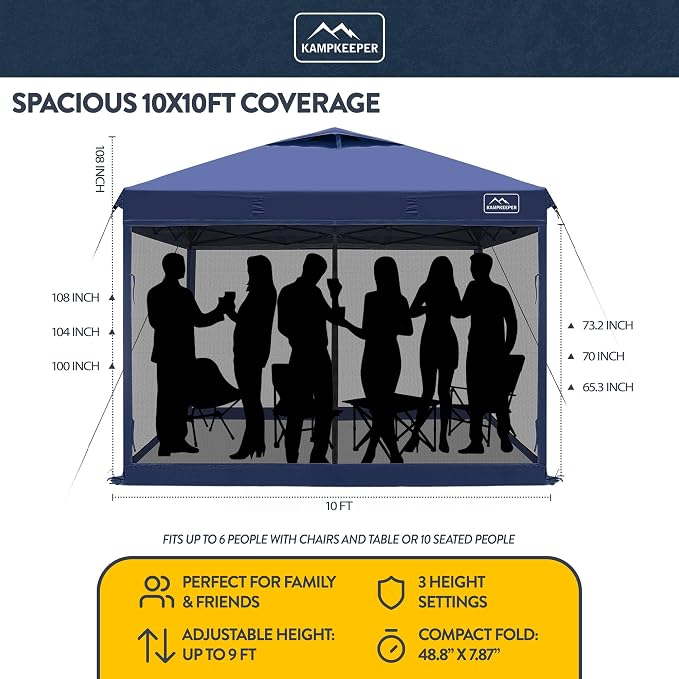 KAMPKEEPER 10x10 Pop-Up Canopy Tent, Waterproof Portable Shade - Image 2