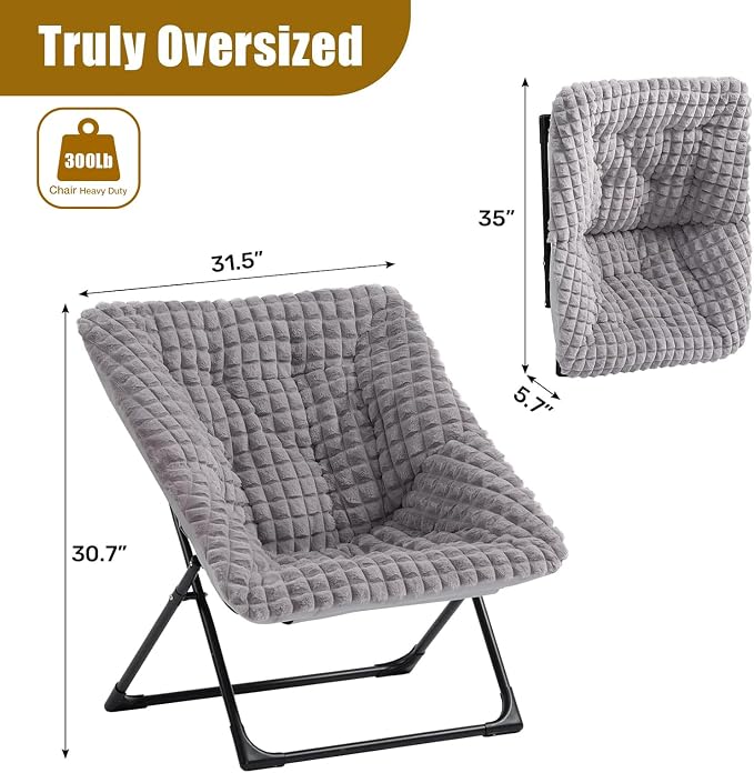 HollyHOME X-Large Saucer Chair, Comfy Oversized Folding Chair, Faux-Fur Reading - Image 3