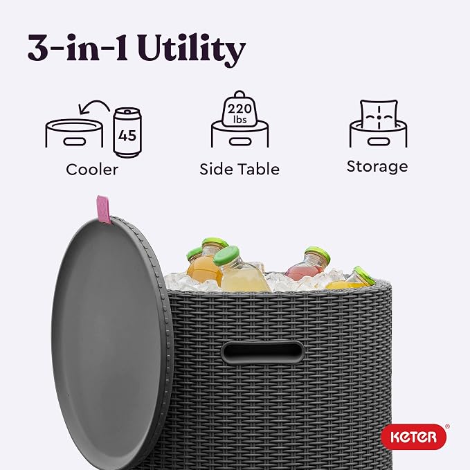 Keter Cool Side Table Cooler 3 in 1 Outdoor Patio Table and Ice Chest Storage - Image 4