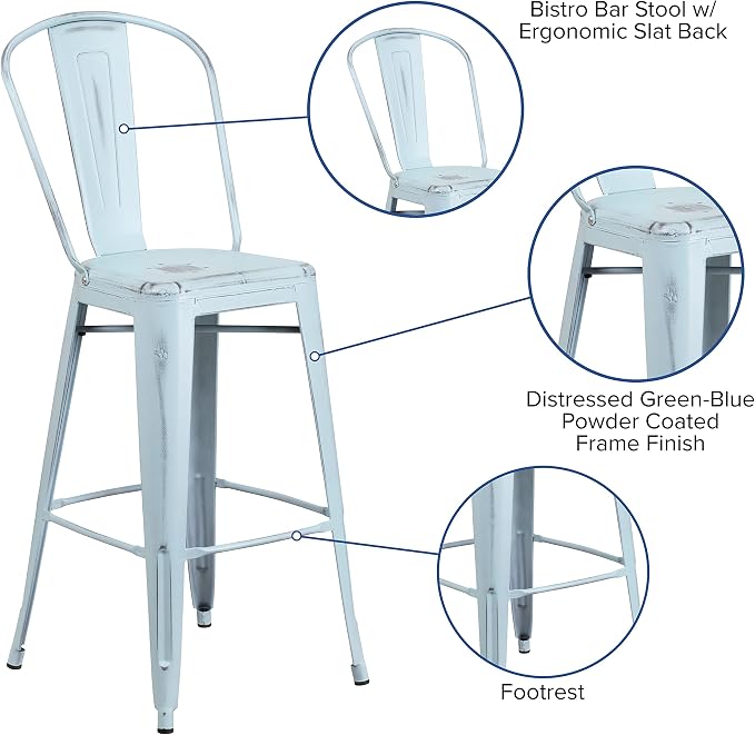EMMA + OLIVER Commercial 30" H Distressed Green-Blue Metal Indoor-Outdoor - Image 4